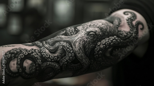 An octopus tattoo on the forearm