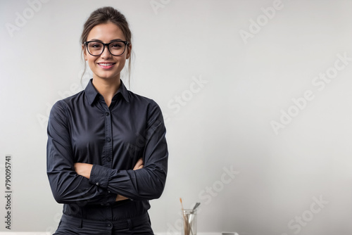 Sorrisi nel lavoro- donna d'affari in casual nell'ufficio photo