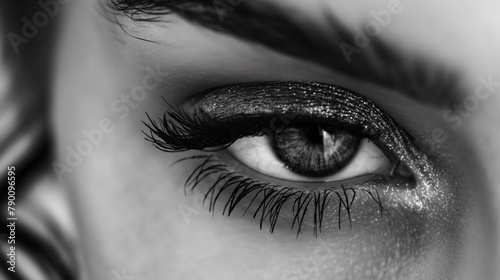 Woman eyelashes, beautifully defined with mascara, framing her eyes
