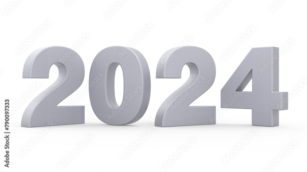 New Year 2024 Grey 3d Lettering Isolated White Background 3d Rendering New Year 2024 Grey 3d Lettering Isolated White Background 3d Rendering