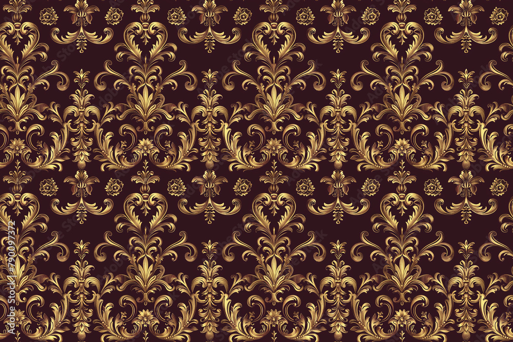 Luxurious damask pattern with golden flourishes on a dark background