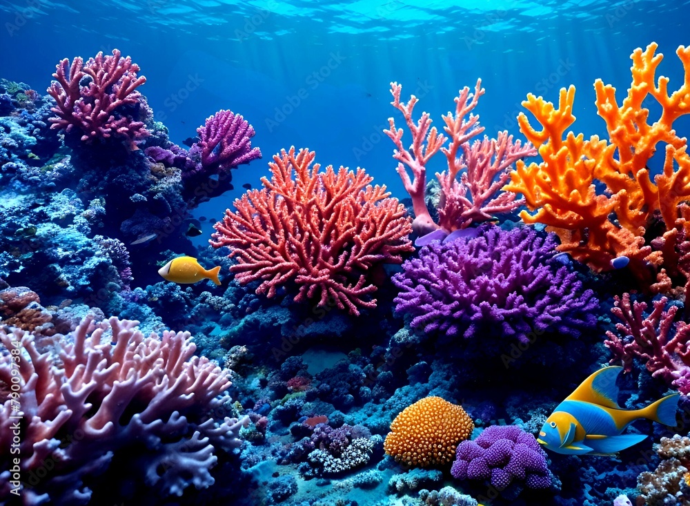 Beautiful colorful large reefs and corals