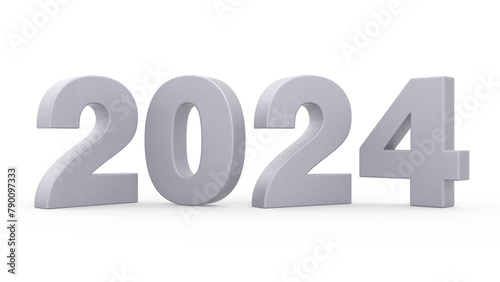 New Year 2024 Grey 3d Lettering Isolated White Background 3d Rendering (ID: 790097333)
