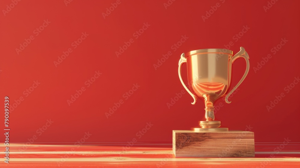 Gold cup on table near red wall Gold cup on table near red wall