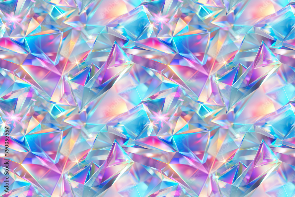 Shiny holographic crystals in a vibrant geometric arrangement