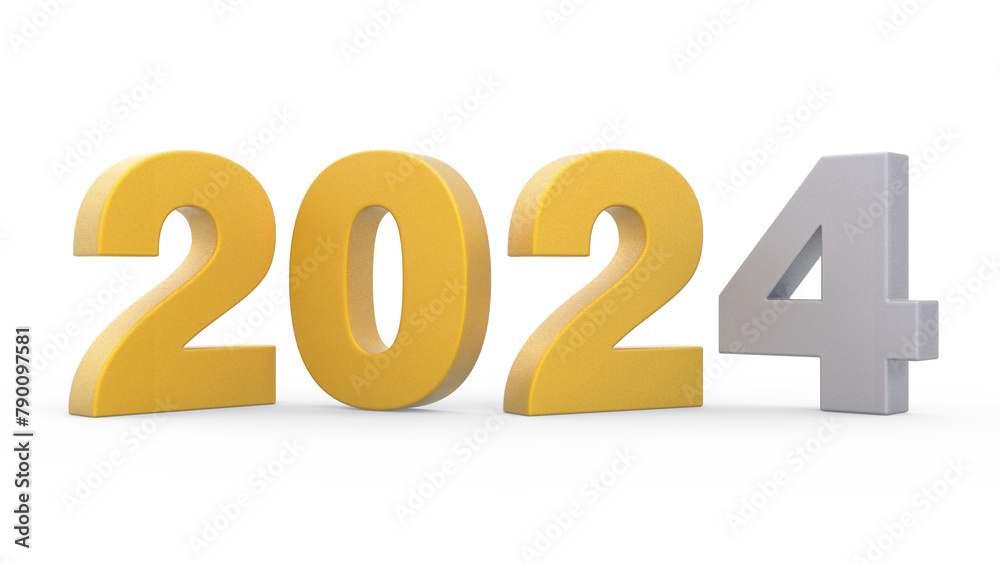 New Year 2024 Yellow and Grey 3d Lettering Isolated White Background 3d Rendering New Year 2024 Yellow and Grey 3d Lettering Isolated White Background 3d Rendering