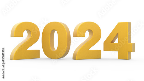 New Year 2024 Yellow 3d Lettering Isolated White Background 3d Rendering (ID: 790097598)