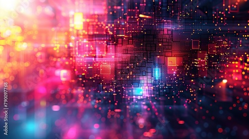 A vibrant pixelated abstract background with a mesmerizing blend of neon colors, reminiscent of 80s retro video games