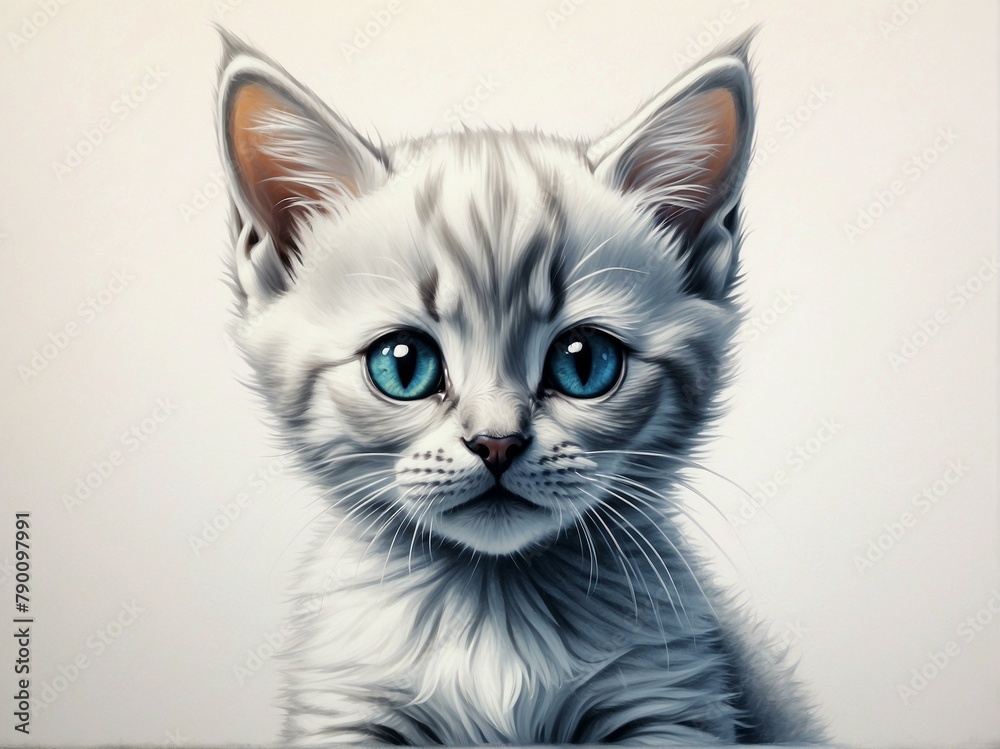 A captivating detailed illustration of a kitten with mesmerizing blue eyes and a soft furry texture