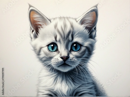 A captivating detailed illustration of a kitten with mesmerizing blue eyes and a soft furry texture