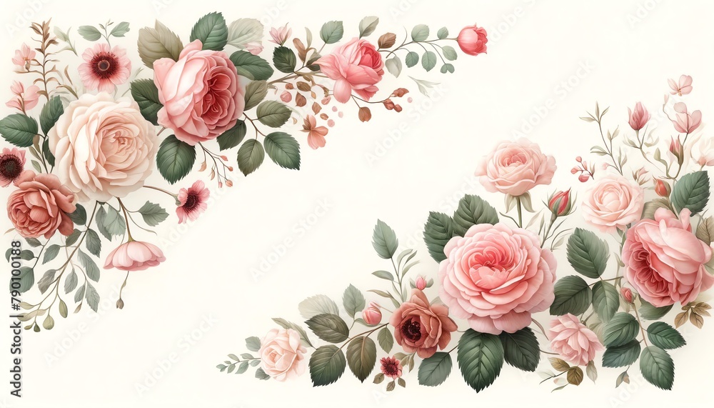 Watercolor Illustration of a Carefree Beauty Rose Floral Border