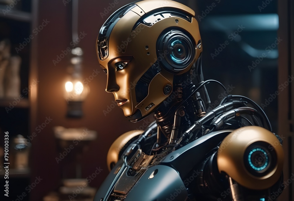 Generative AI illustration of robot portrait Generative AI illustration of robot portrait