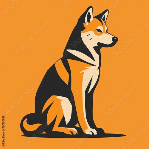 Flat illustration line art minimal akita dog black line