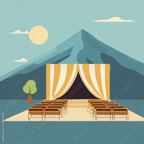 théâtre à ciel ouvert avec des bancs pour spectacle en plein air en dessin ia
