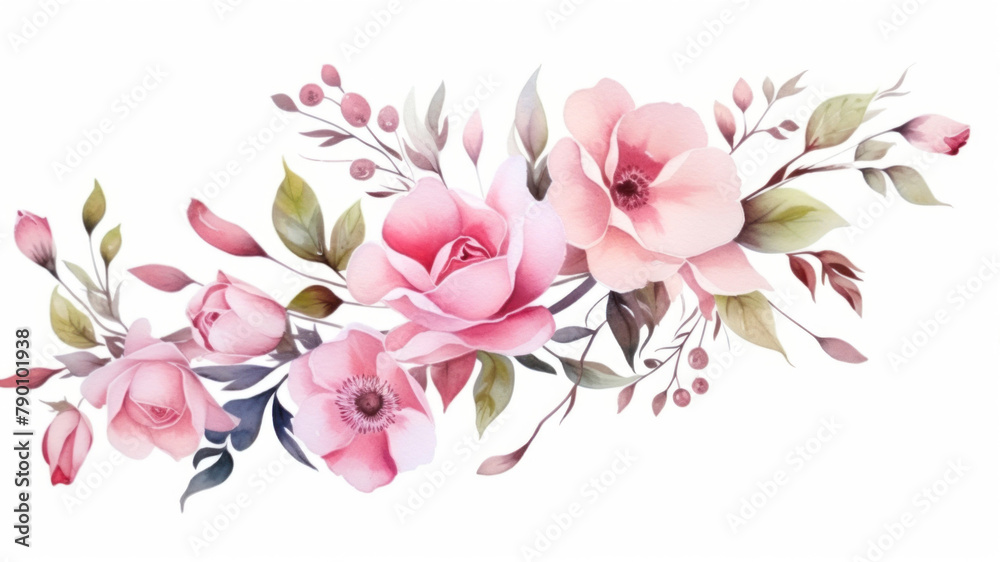 Watercolor flowers isolated on white background. Hand drawn vector illustration.