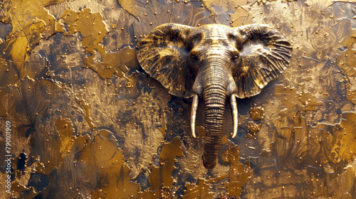 Abstract artistic background Vintage illustration elephant gold 3D textured background Painting Modern Art. © RITH
