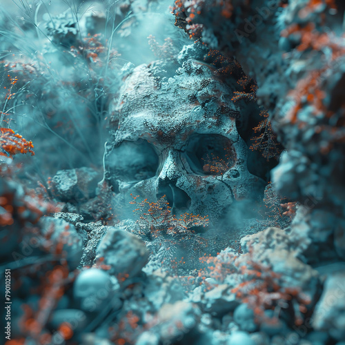 An imaginative artwork of a thermal camera revealing hidden treasures buried underground