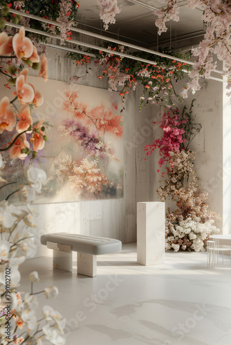 Floral Fusion: Contemporary Art Gallery with Modern Decor & Floral Installations