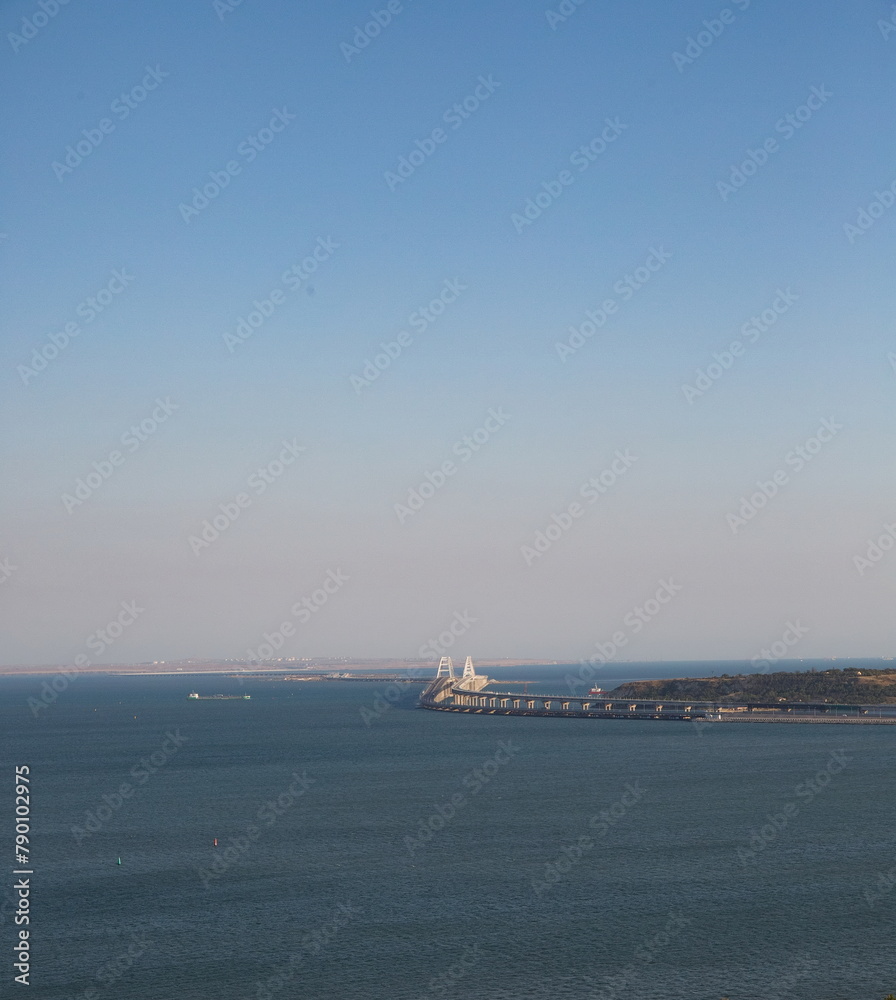 View of the Crimean bridge from Mount Mitridat in Kerch in summer