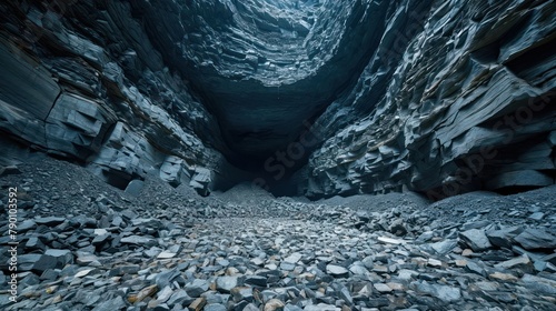 pile tons of basalt stone in cave mine background setting