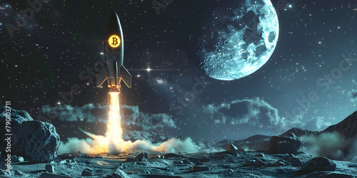 a bitcoin rocket comeback from moon to earth photo