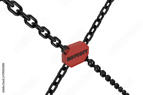 3d render of chain and boycott writing. concept illustration of blocking or prohibiting a product