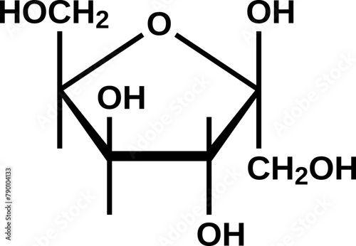 Beta-sorbofuranose structural formula, furanose form of sorbose, vector illustration 