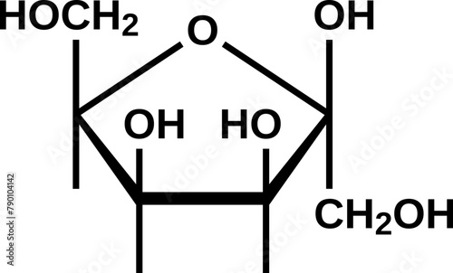 Beta-tagatofuranose structural formula, furanose form of tagatose, vector illustration 