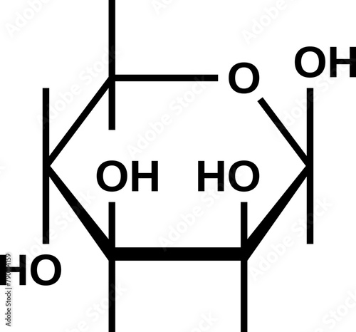 Beta-lyxopyranose structural formula, pyranose form of lyxose, vector illustration