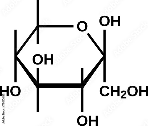 Beta-sorbopyranose structural formula, pyranose form of sorbose, vector illustration