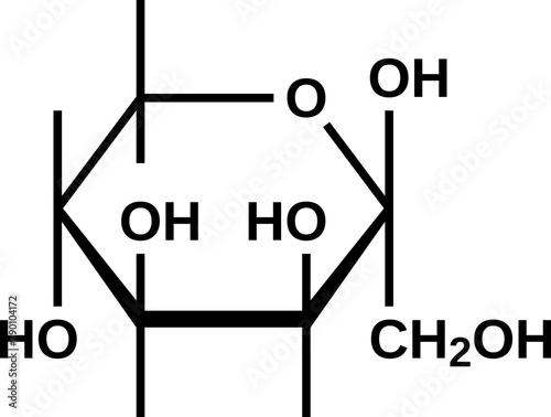 Beta-tagatopyranose structural formula, pyranose form of tagatose, vector illustration 