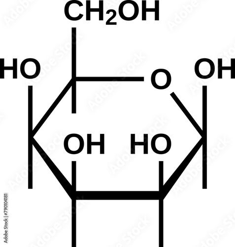 Beta-talopyranose structural formula, pyranose form of talose, vector illustration