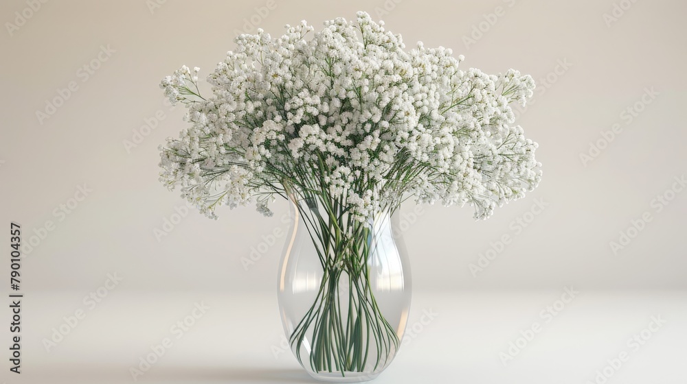 A vase filled with white flowers sits on a white background A vase filled with white flowers sits on a white background