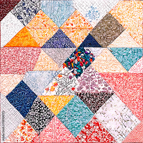 A traditional quilt with an intricate patchwork of designs Transparent Background Images 