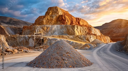 pile tons of raw copper in cave mine background setting