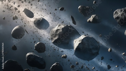 a swarm of asteroids, boulders, or stone meteorites  photo