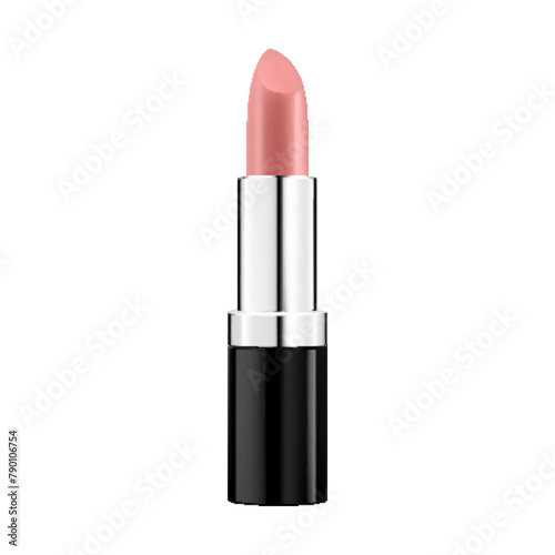 Set of colored lipsticks. Red, pink, orange, nude lipstick mockup. 3d realistic packaging. Decorative cosmetic for lip. Blank template of containers. Vector illustration isolated on white