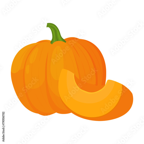 Background of orange autumn pumpkins with defocused blur effect for Harvest festival or Thanksgiving day. Pumpkins of different size on transparent background. Vector flat design