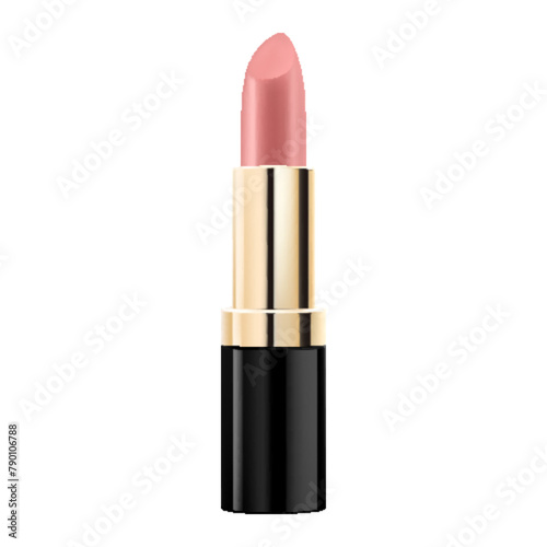 Lipstick black tube template, Realistic mockup for decorative female cosmetics. 3d realistic packaging, opened and closed with cap. Vector illustration isolated on white