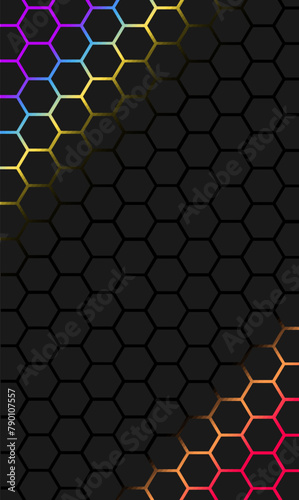 pattern with black honeycomb on a gradient colorful background vertical
