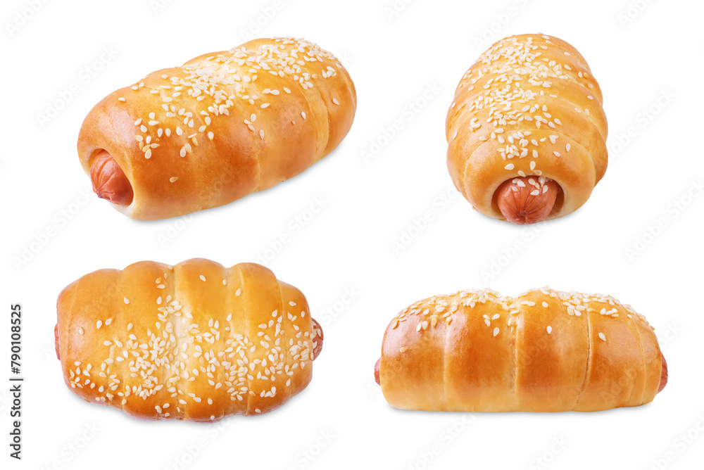 Sausage in the dough on a white isolated background