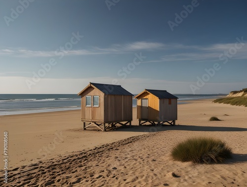 beach landscape with private wooden fishing huts in France at Fouras in web banner template  © Aoun