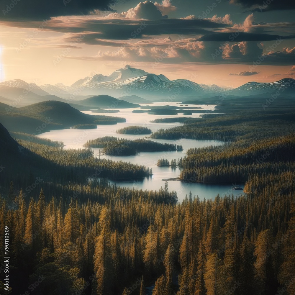 Golden Hour Serenity: Misty Valleys and Winding Rivers Amidst Lush Wilderness