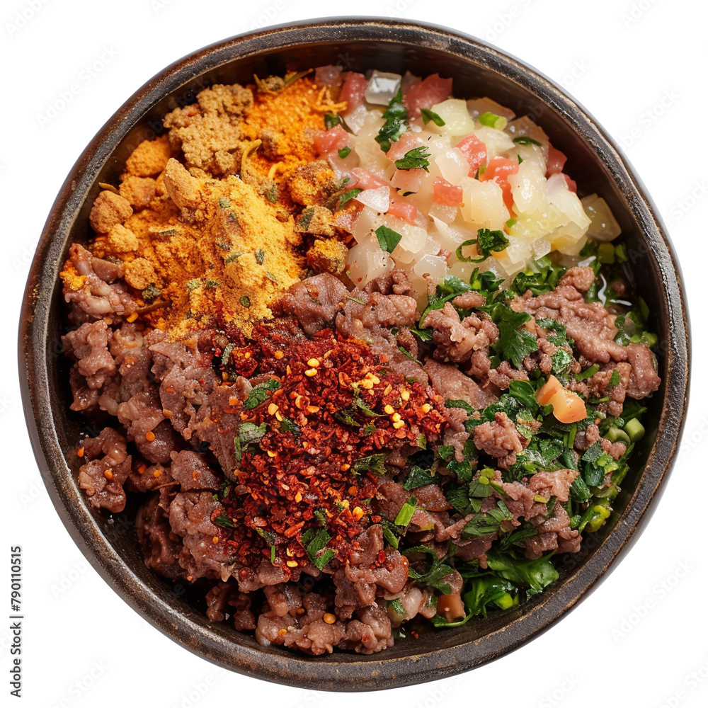 Spicy Assorted spiced minced offal Isolated On White Background Spicy Assorted spiced minced offal Isolated On White Background