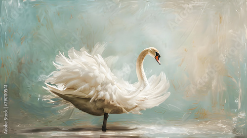 A swan in an elegant ballet tutu. radiating grace with its pure white feathers and poised posture.