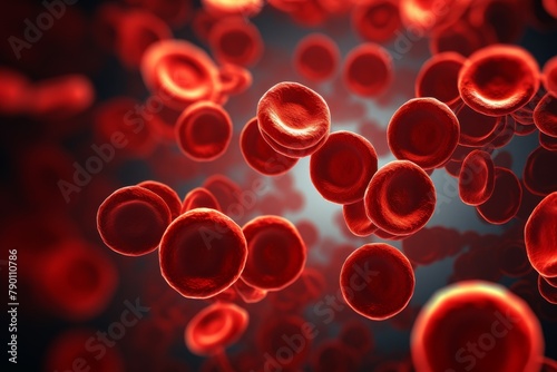 8k nano microscopic view of human red blood cells on plain background