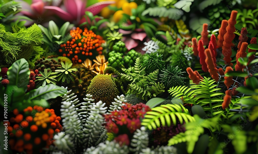 Utilize digital rendering techniques to depict an array of precious plant biodiversity in a captivating, pixel art style Show intricate textures and vibrant colors of various plant species in a harmon Utilize digital rendering techniques to depict an array of precious plant biodiversity in a captivating, pixel art style Show intricate textures and vibrant colors of various plant species in a harmon