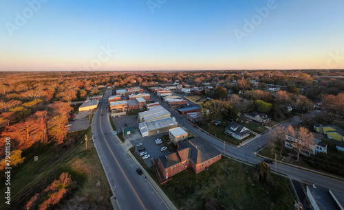 The Town of Louisburg North Carolina by Drone on a Sunny Day, Including Sunrise Images For Travel and Tourism