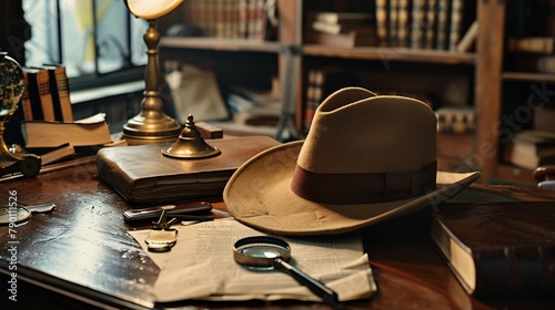 Detectives desk vintage hat photo