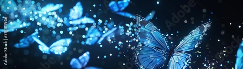 Digital butterflies in flight shimmering data streams
